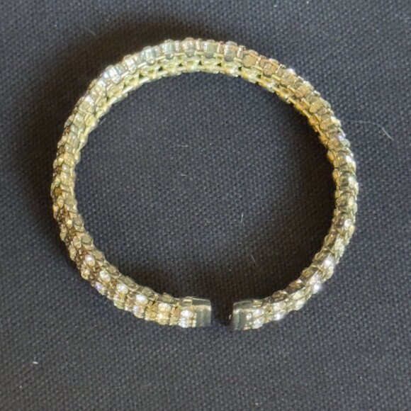 Gold-Tone Rhinestone Cuff Bracelet Women's Adjustable Fit Elegant Design - Picture 3 of 9